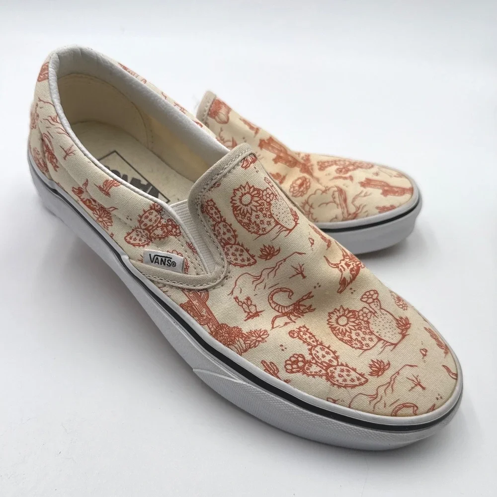 Vans Classic Slip-On Desert Vibes Turtledove Cactus Cow Skull Men 7 Women 8.5